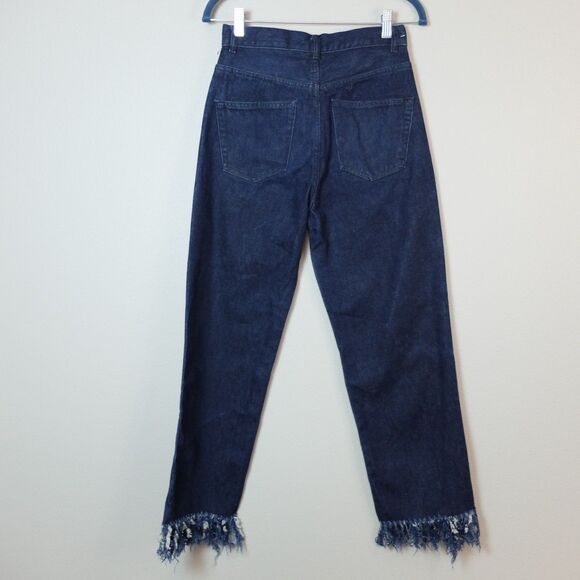 ASOS Denim Blue Fringe Hem Straight Button Fly Jeans Size 26 - Picture 10 of 10